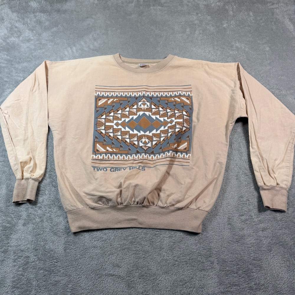 Vintage Quitman Longsleeve Shirt Mens‎ Large Beige Aztec Southwestern Cotton 80s